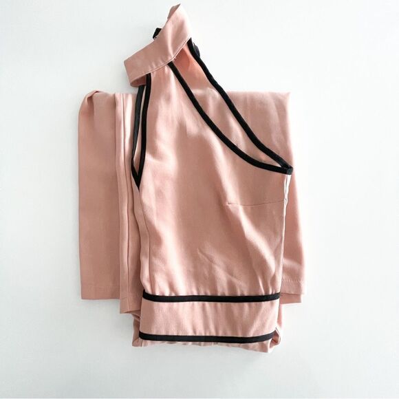 Asos Influence Jumpsuit Choker Culotte Blush Women's 8 Black Trim Back Zip - Picture 12 of 12